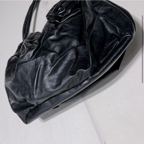 5/$25 American Eagle Black Faux Leather Purse Shoulder Bag With Flower - Picture 4 of 11